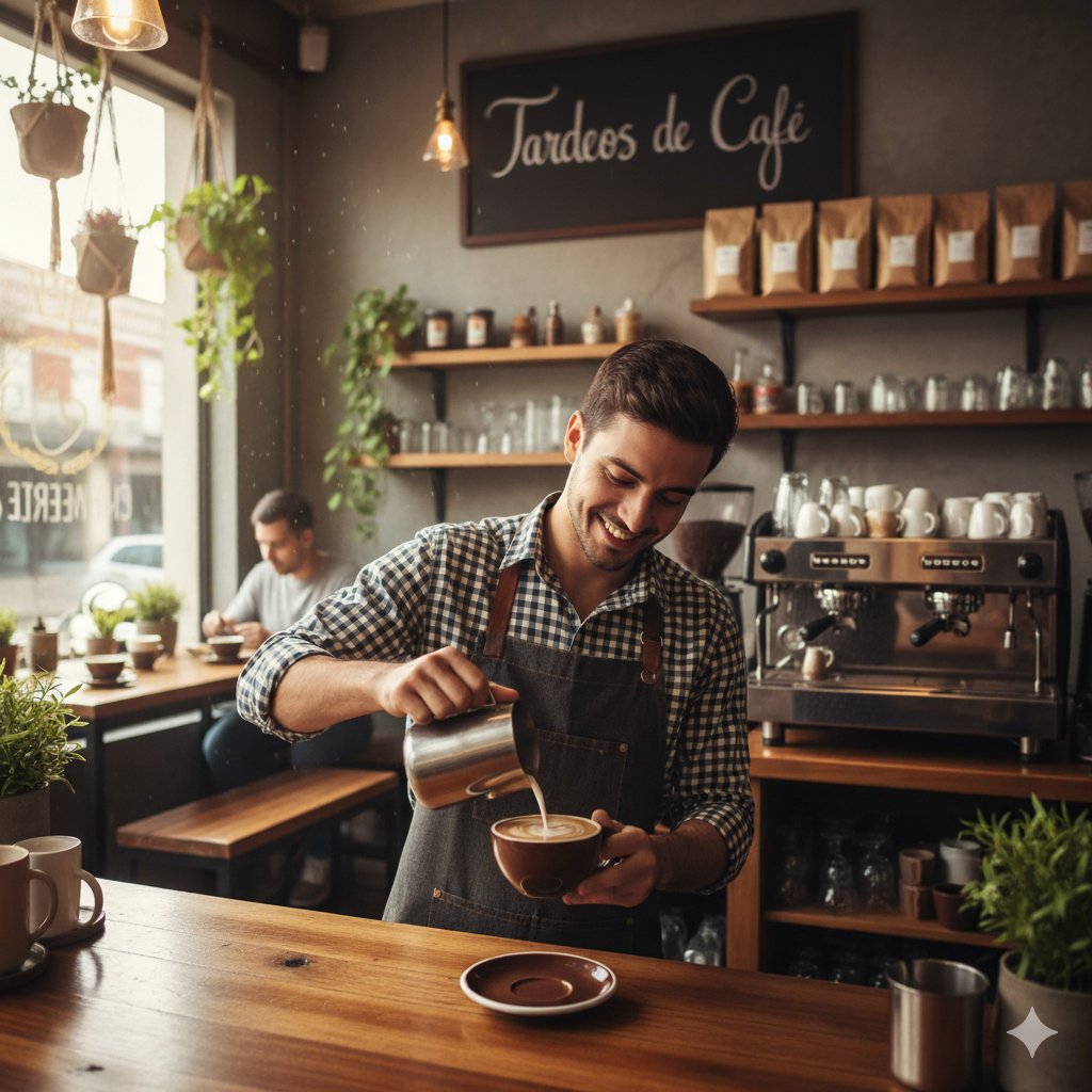 Barista sirviendo café