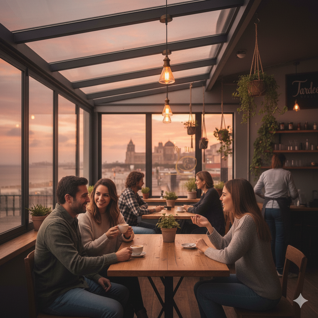 Clientes viendo la lluvia