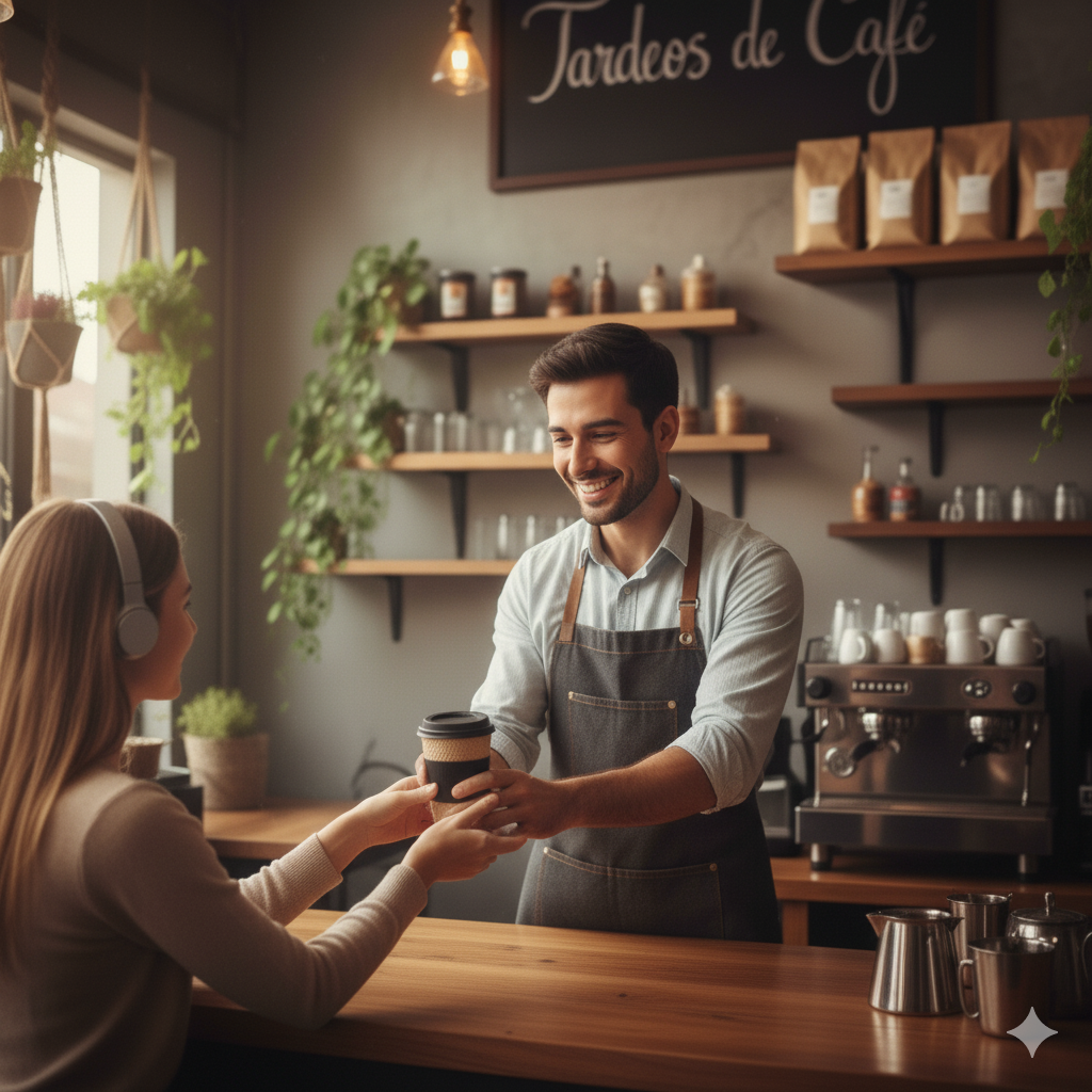 Pedido de café para llevar en envase biodegradable