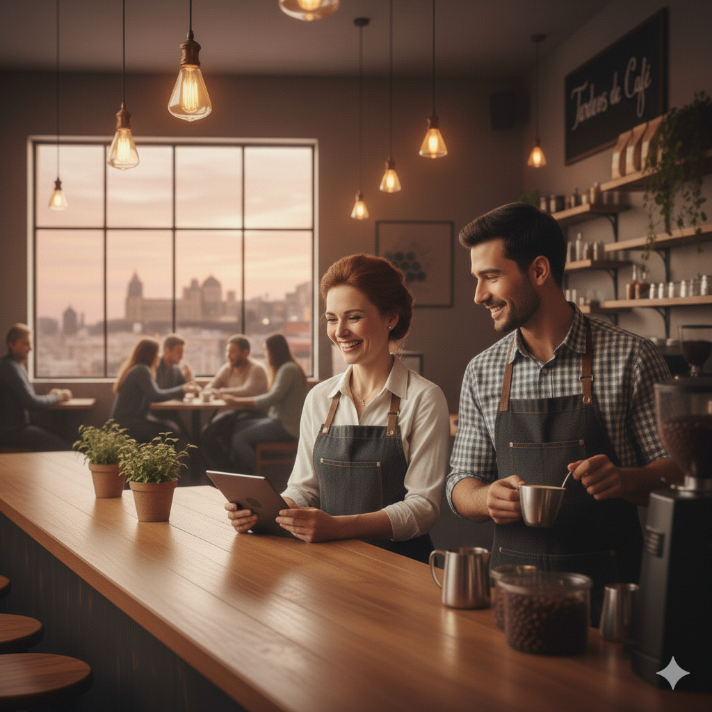 Personal del Tardeos de café atendiendo a los clientes